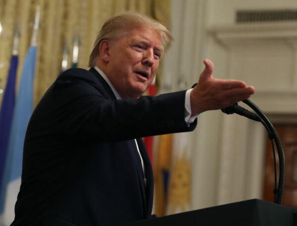 President Donald Trump speaks during a reception to honor Hispanic Heritage Month at the White House in Washington, on Sept. 27, 2019. (Mark Wilson/Getty Images)