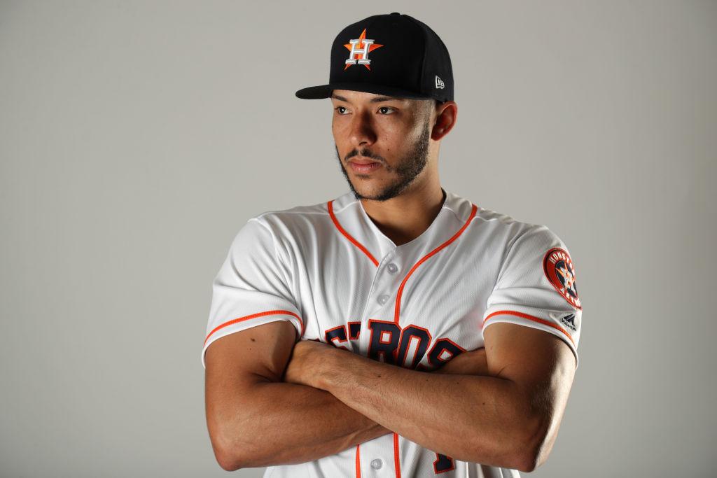Carlos Correa #1 of the Houston Astros poses for a portrait at The Ballpark of the Palm Beaches on Feb. 21, 2018, in West Palm Beach, Florida. (©Getty Images | <a href="https://www.gettyimages.com/detail/news-photo/carlos-correa-of-the-houston-astros-poses-for-a-portrait-at-news-photo/922229112?adppopup=true">Streeter Lecka</a>)
