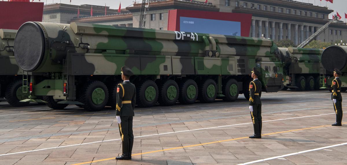 The Chinese military's new DF-41 intercontinental ballistic missiles, that can reportedly reach the United States, are seen at a parade to celebrate the 70th Anniversary of the Communist Party's takeover of China, at Tiananmen Square in Beijing on Oct. 1, 2019. (Kevin Frayer/Getty Images)