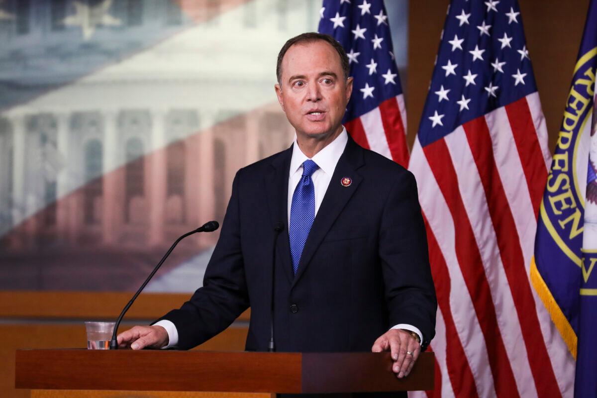 House intelligence chairman Rep. Adam Schiff (D-Calif.) at a press conference about the impeachment inquiry of President Trump, at the Capitol in Washington on Oct. 2, 2019. (Charlotte Cuthbertson/The Epoch Times)