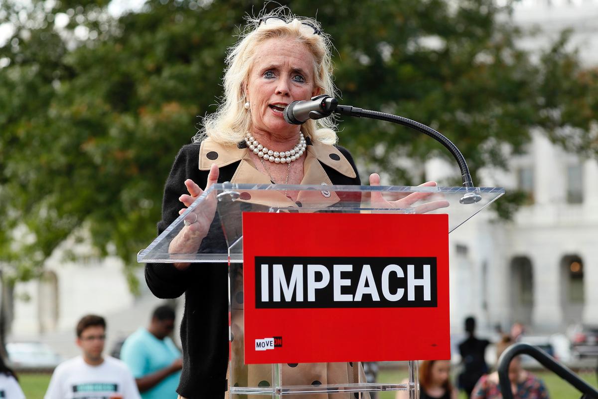 Rep. Debbie Dingell (D-Mich.) speaks at the Impeachment Now! rally in support of an immediate inquiry towards articles of impeachment against U.S. President Donald Trump on the grounds of the U.S. Capital in Washington on Sept. 26, 2019. (Paul Morigi/Getty Images for MoveOn Political Action)