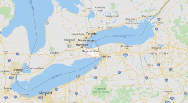 A map shows the location of the Niagara Region near the U.S.-Canada border. (Google Maps)
