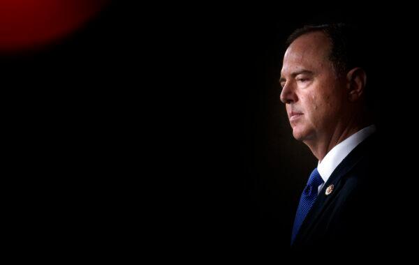 House Intelligence Committee Chairman Adam Schiff (D-Calif.) stands during a news conference held by House Speaker Nancy Pelosi (D-Calif.) in Washington on Oct. 2, 2019. (Tom Brenner/Getty Images)