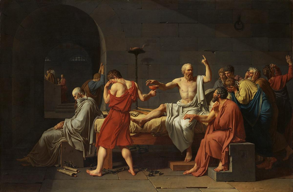 (<a href="https://commons.wikimedia.org/wiki/File:David_-_The_Death_of_Socrates.jpg#/media/File:David_-_The_Death_of_Socrates.jpg">Jacques-Louis David</a>)