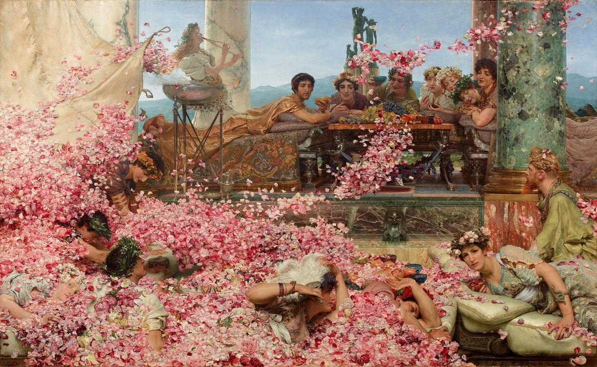 <span class="mw-mmv-title">Alma Tadema<i>, The Roses of Heliogabalus</i></span> <span class="mw-mmv-title">(1888), private collection. As it was painted during the winter, Tadema arranged to have roses sent weekly fro</span><span class="mw-mmv-title">m the </span><span class="mw-mmv-title">French</span><span class="mw-mmv-title"> Riviera for four months to ensure the accuracy of each </span><span class="mw-mmv-title">petal</span><span class="mw-mmv-title">.</span> (©<a href="https://commons.wikimedia.org/wiki/File:The_Roses_of_Heliogabalus.jpg">Wikimedia Commons</a>)