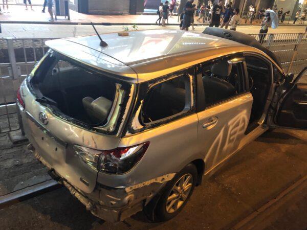 Car of the attacker who allegedly shot a Hong Kong protester during Yuen Long clashes in Hong Kong, on Oct. 4. (Yu Tianyou/The Epoch Times)