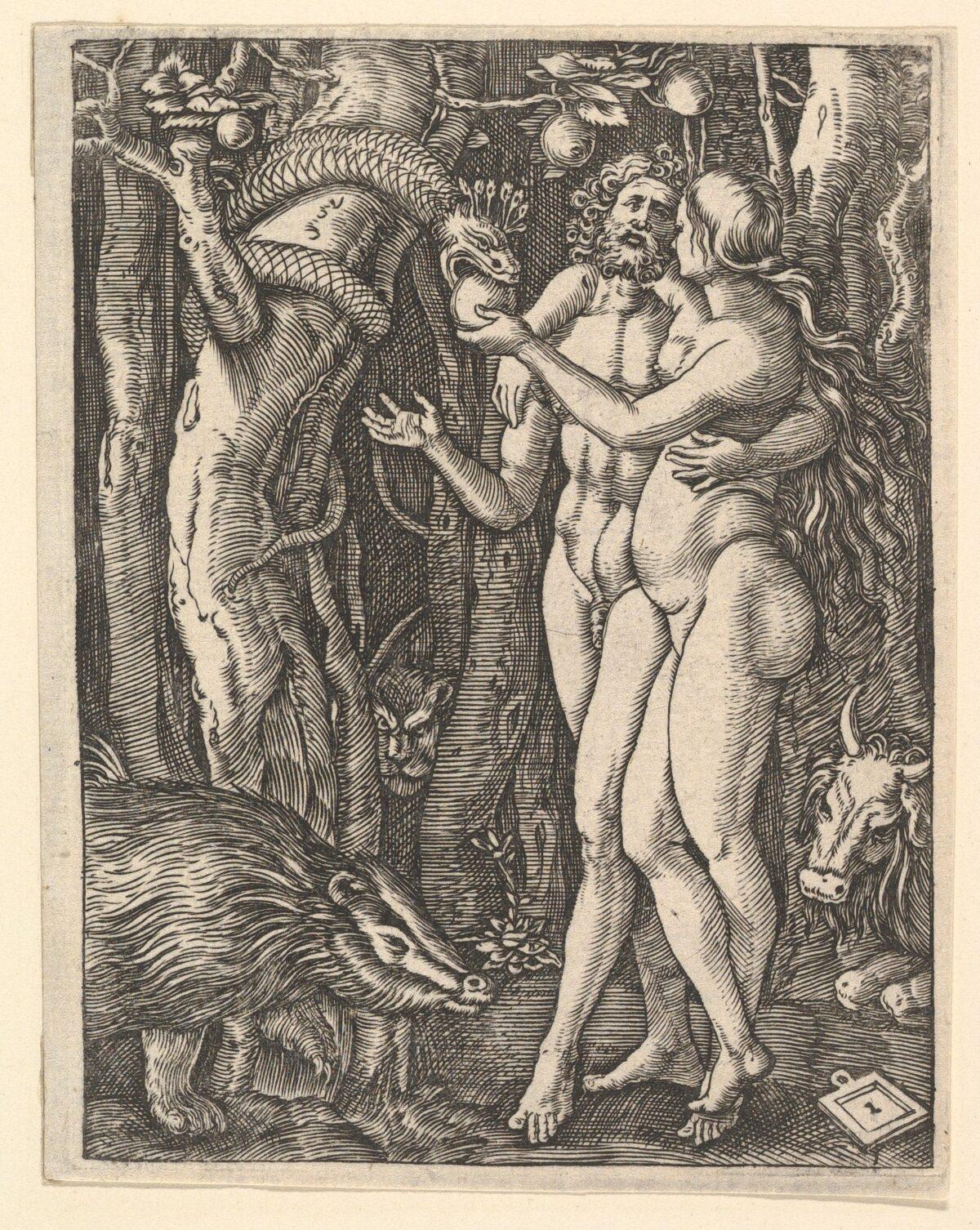 “Adam and Eve With Apple and Serpent” by Marcantonio Raimondi,<br/>after Albrecht Dürer. The Metropolitan Museum of Art. (Public Domain)