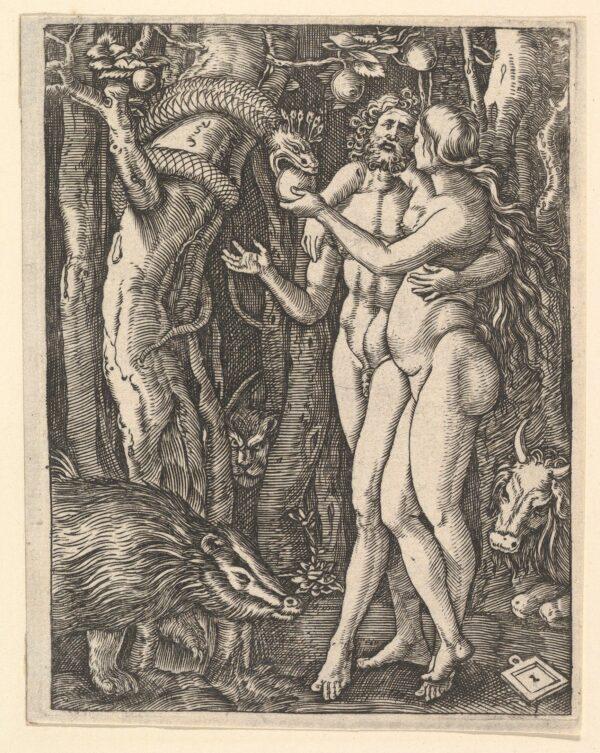 Satan first beguiles the victim, then misrepresents facts to deceive him, and finally inculcates in him feelings of moral superiority. “Adam and Eve With Apple and Serpent” by Marcantonio Raimondi, after Albrecht Dürer. The Metropolitan Museum of Art. (Public Domain)