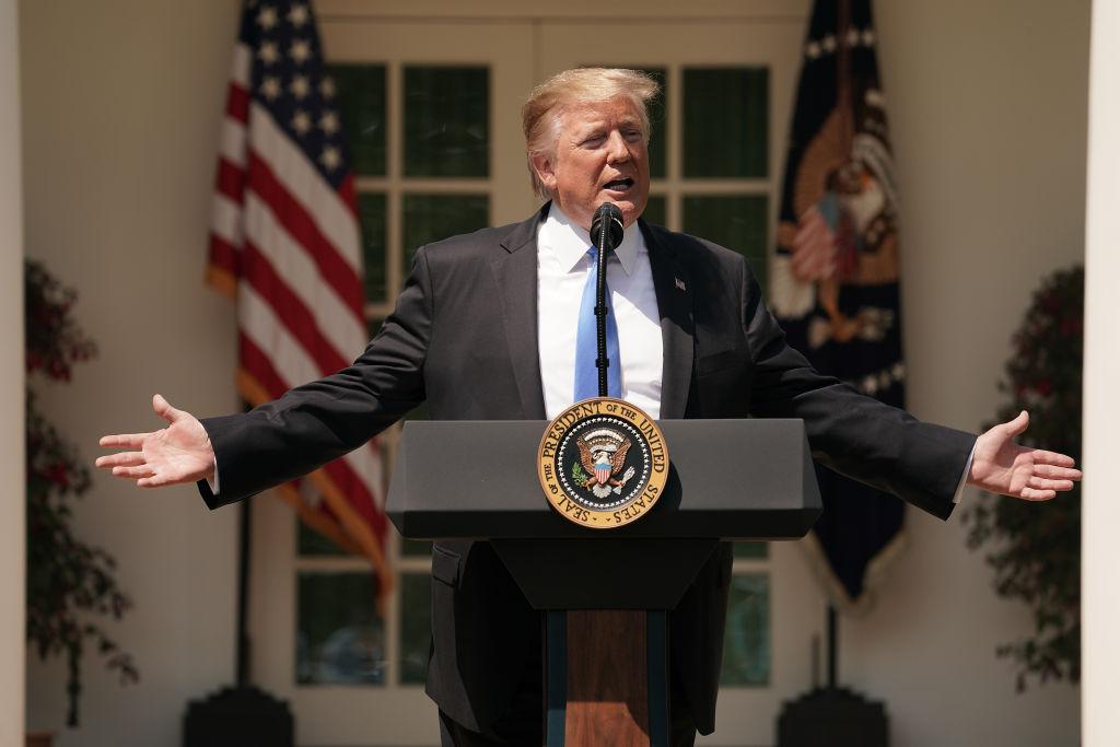 President Donald Trump delivers remarks during a National Day of Prayer service in the Rose Garden at the White House in Washington on May 2, 2019. (Photo by Chip Somodevilla/Getty Images)