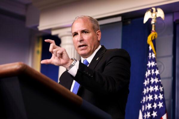 Mark Morgan, acting commissioner Customs and Border Protection, briefs media at the White House in Washington, on Oct. 8, 2019. (Charlotte Cuthbertson/The Epoch Times)