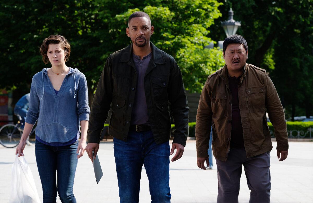 (L–R) Mary Elizabeth Winstead, Will Smith, and Benedict Wong in “Gemini Man.” (Paramount Pictures/ Skydance/Jerry Bruckheimer Films)