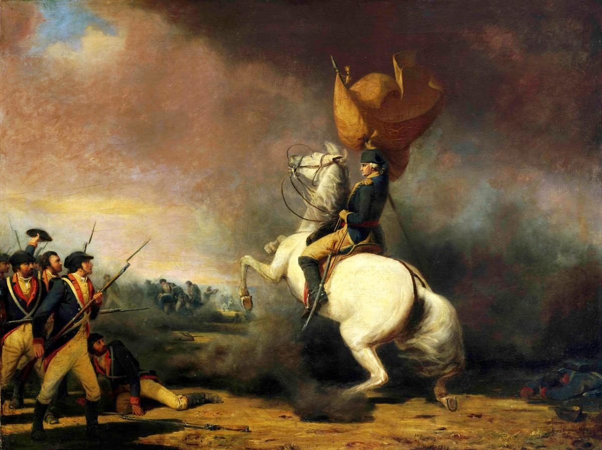 George Washington rallying his troops at the Battle of Princeton in New Jersey (<a href="https://commons.wikimedia.org/wiki/File:Princetonwashington.jpg">William Ranney</a>/Wikimedia Commons)
