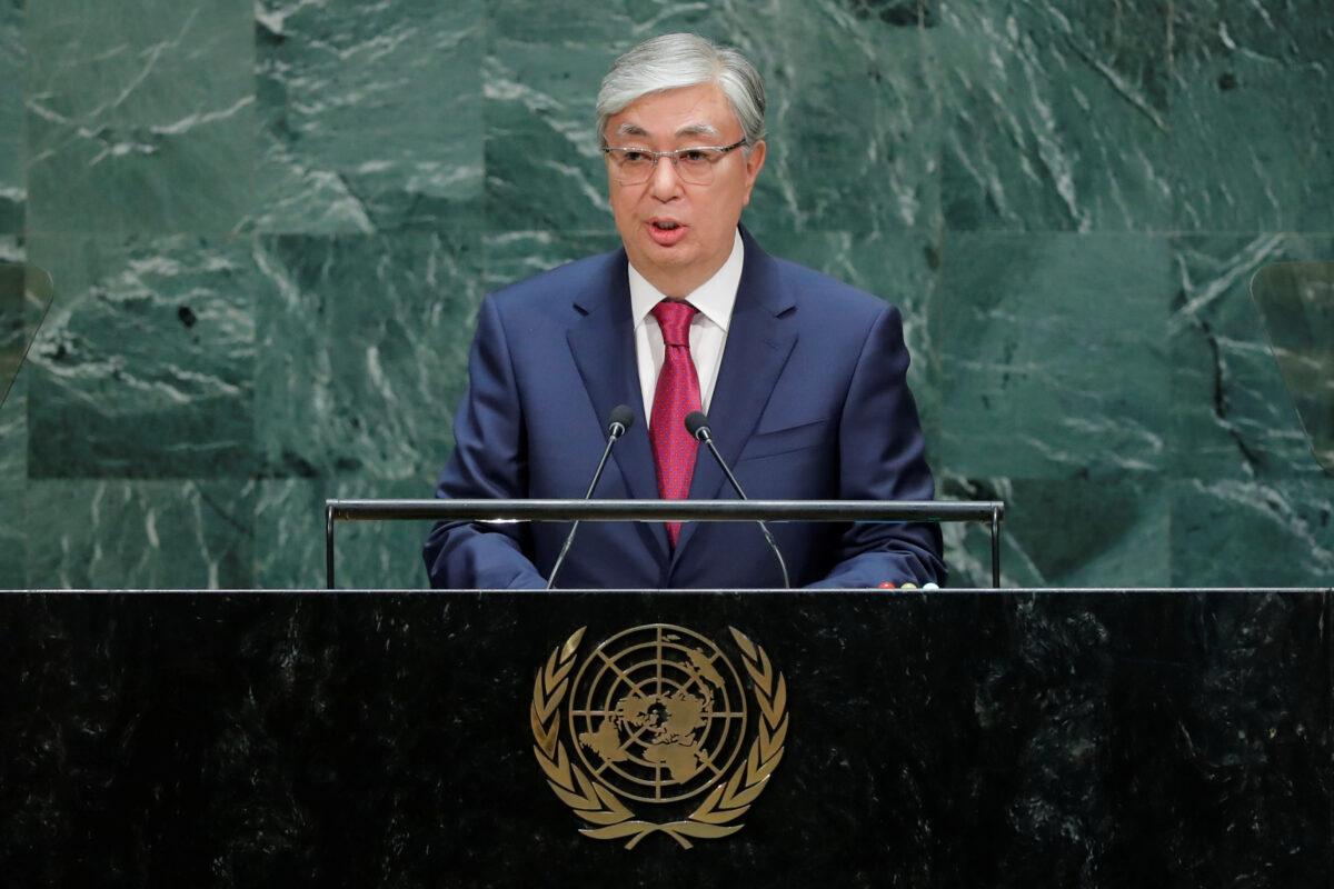 Kazakh President Kassym-Jomart Tokayev addresses the 74th session of the United Nations General Assembly at U.N. headquarters in New York on Sept. 24, 2019. (Eduardo Munoz/Reuters)