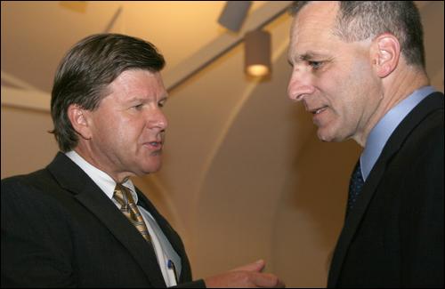 Michael P. Kortan (L), FBI deputy assistant director of Public Affairs, and former FBI Director Louis Freeh (R). (FBI)
