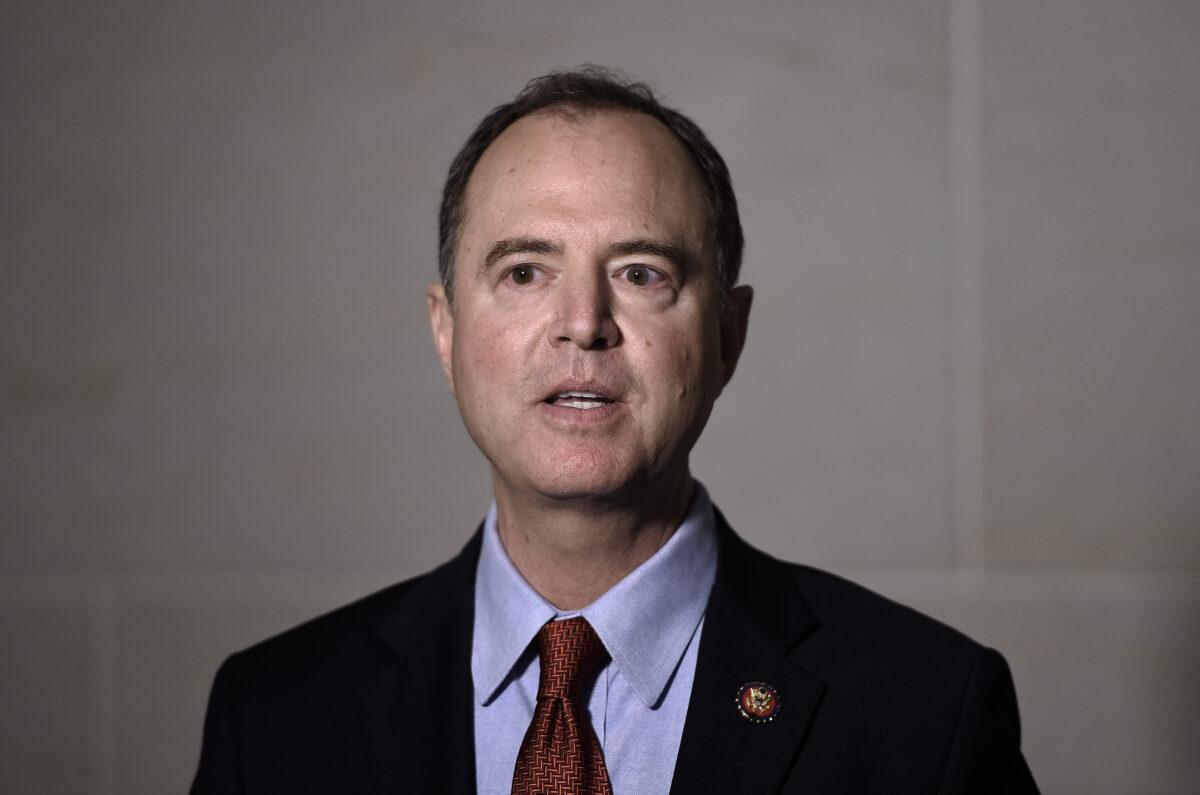 Adam Schiff (D-Calif.), chairman of the House Intelligence Committee, speaks to the media before a closed-door meeting regarding the ongoing impeachment inquiry against President Donald Trump at the U.S. Capitol in Washington on Oct. 8, 2019. (Olivier Rep. Douliery/AFP via Getty Images)