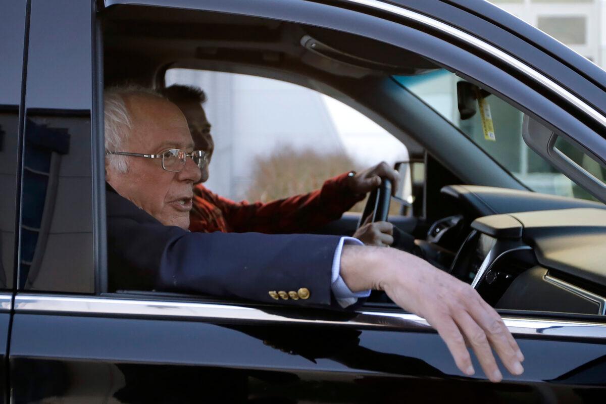 Democratic presidential candidate Sen. Bernie Sanders (I-Vt.) departs Burlington International Airport after disembarking from a plane in South Burlington, Vt., on Oct. 5, 2019. (Steven Senne/AP Photo)
