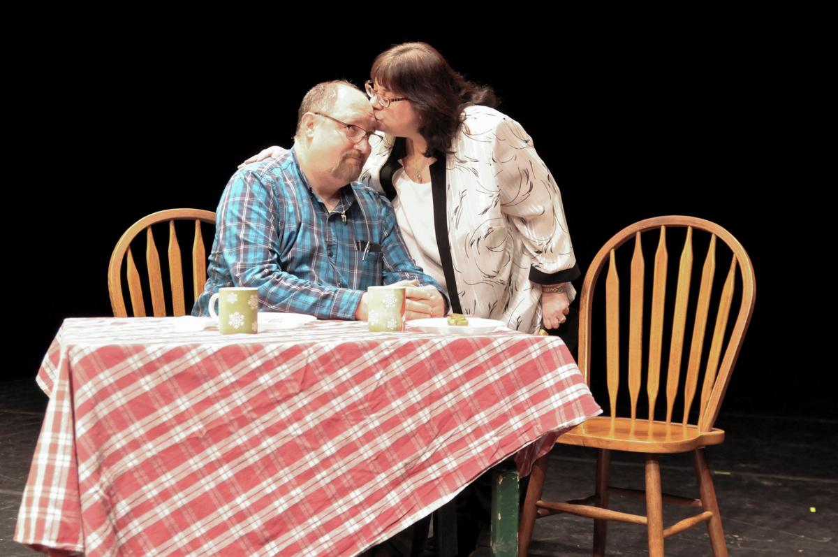Cooperman in "Doughnut Shop Dates" by Jeffrey Strauser. The play poses the question: "Would you cheat on your spouse if you knew with absolute certainty you could get away with it?"(Courtesy of CONSERVATIVE THEATER FESTIVAL)