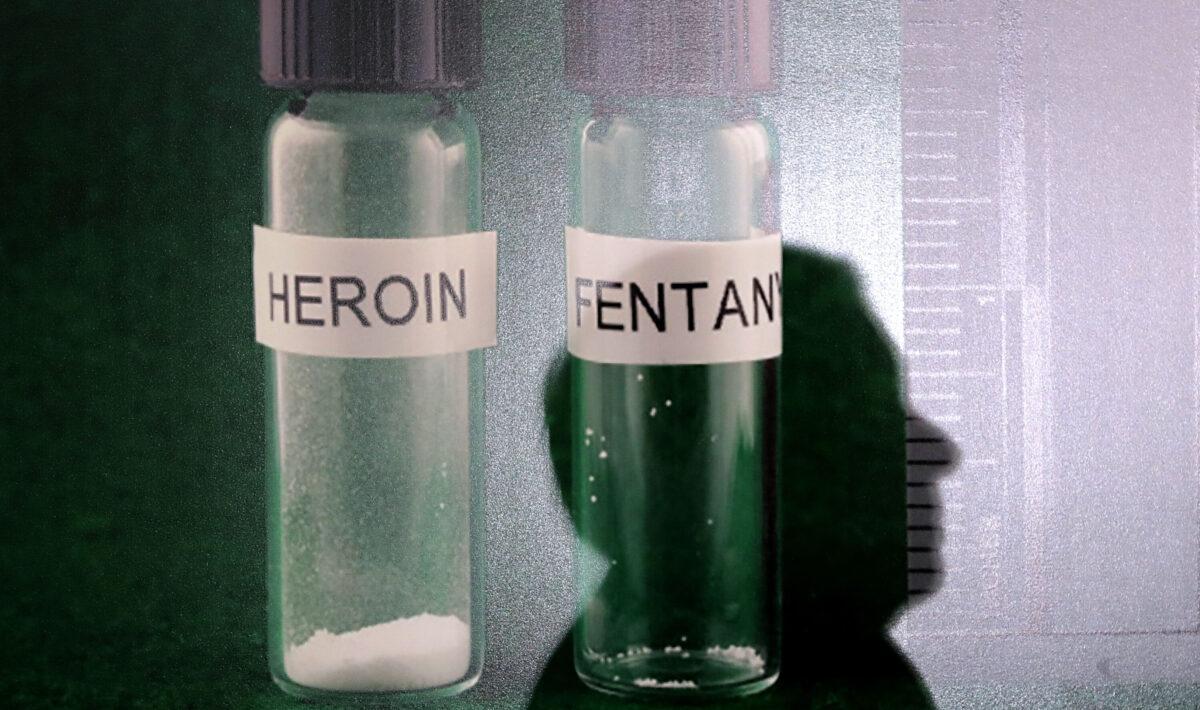 A photograph comparing the relative potency of heroin and fentanyl during a news conference at the U.S. Capitol in Washington on March 22, 2018. (Chip Somodevilla/Getty Images)