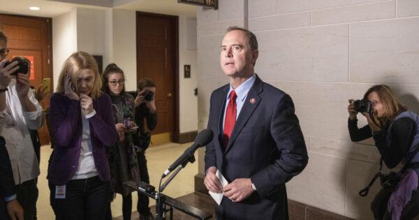 Rep. Adam Schiff (D-Calif.), Chairman of the House Select Committee on Intelligence, speaks at a press conference at the U.S. Capitol in Washington on Oct. 8, 2019. (Tasos Katopodis/Getty Images)
