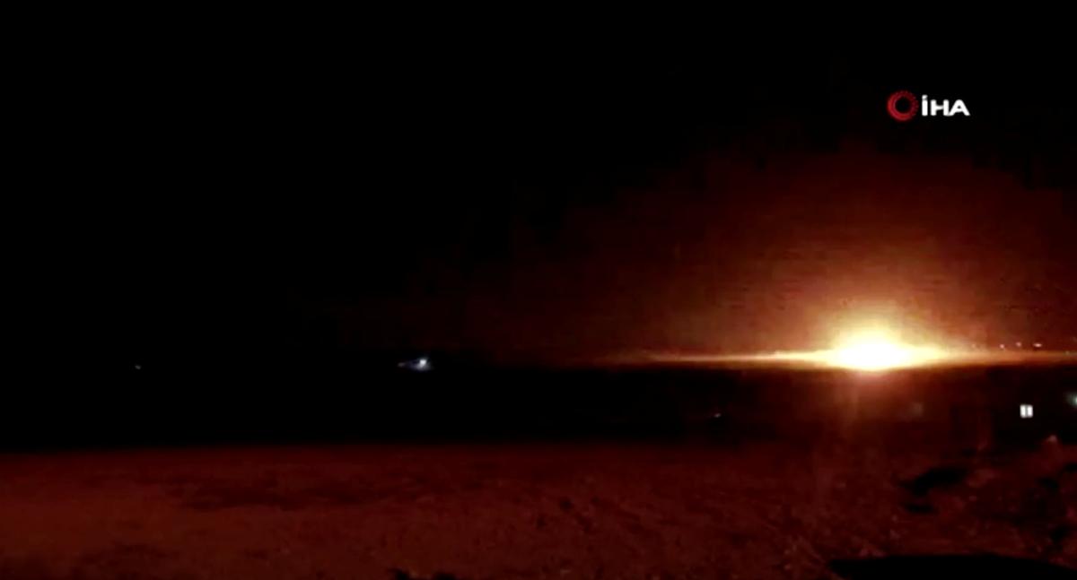 A blast is seen near the border between Syria and Turkey, as seen from Akcakale, Turkey Oct. 9, 2019, in this still image taken from video. (Ihlas News Agency via Reuters)
