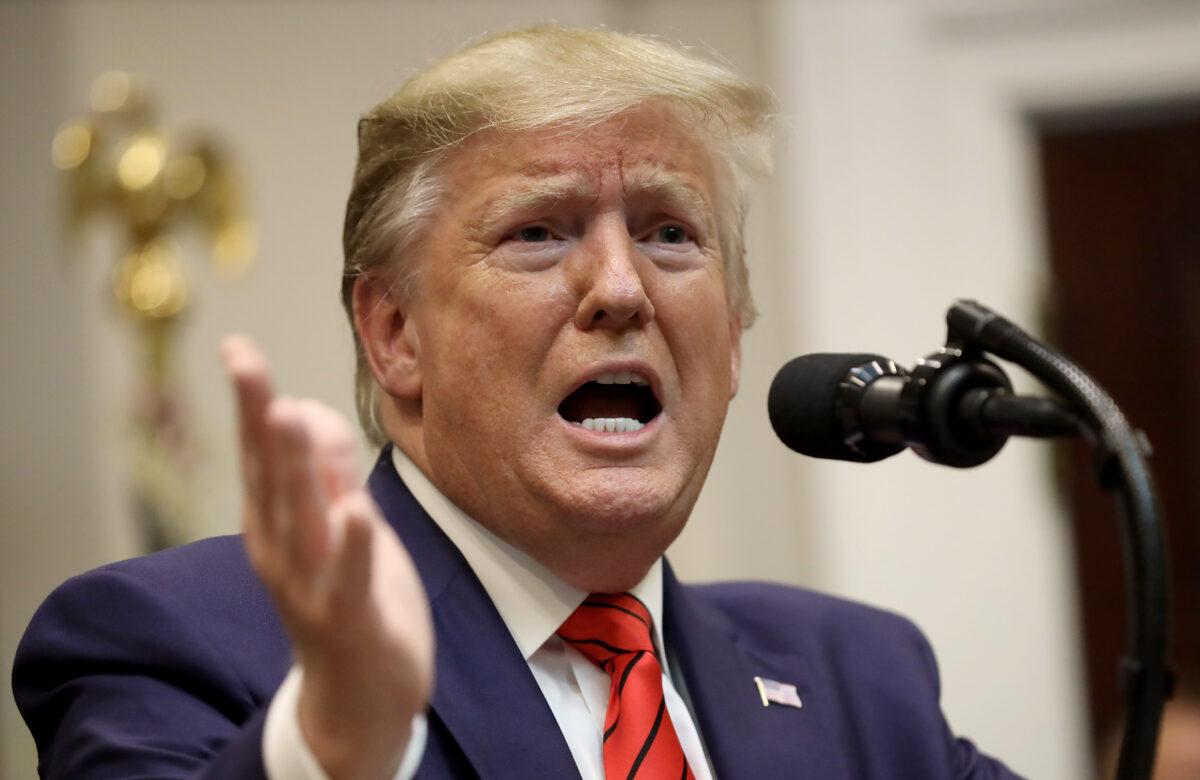 President Donald Trump responds to a question from a reporter at an event at the White House in Washington on Oct. 9, 2019. (Win McNamee/Getty Images)