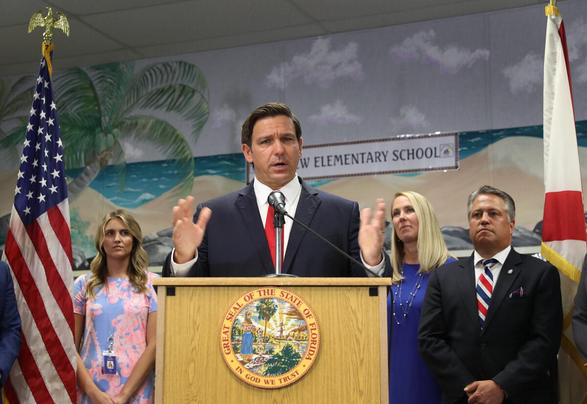 Florida Gov. Ron DeSantis announces that he wants to raise the minimum starting salary for teachers during a press conference held at Bayview Elementary School on Oct. 07, 2019 in Fort Lauderdale, Fla. (Joe Raedle/Getty Images)