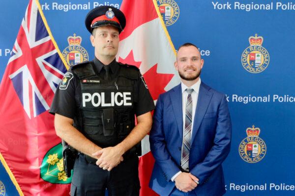 York Regional Police spokesperson Andy Pattenden (L) and officer in charge of investigating the case Michael Machin. (Becky Zhou/The Epoch Times)