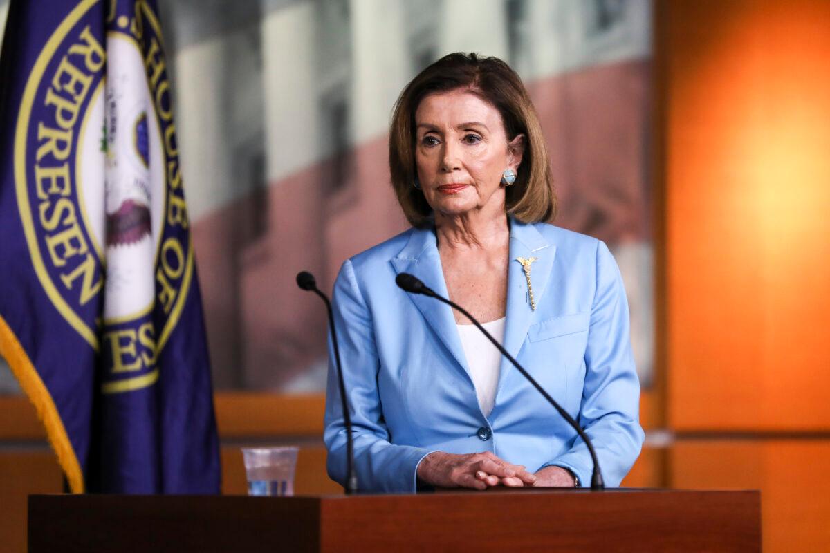 Speaker of the House Nancy Pelosi (D-Calif.) at a press conference about the impeachment inquiry of President Trump, at the Capitol in Washington on Oct. 2, 2019. (Charlotte Cuthbertson/The Epoch Times)