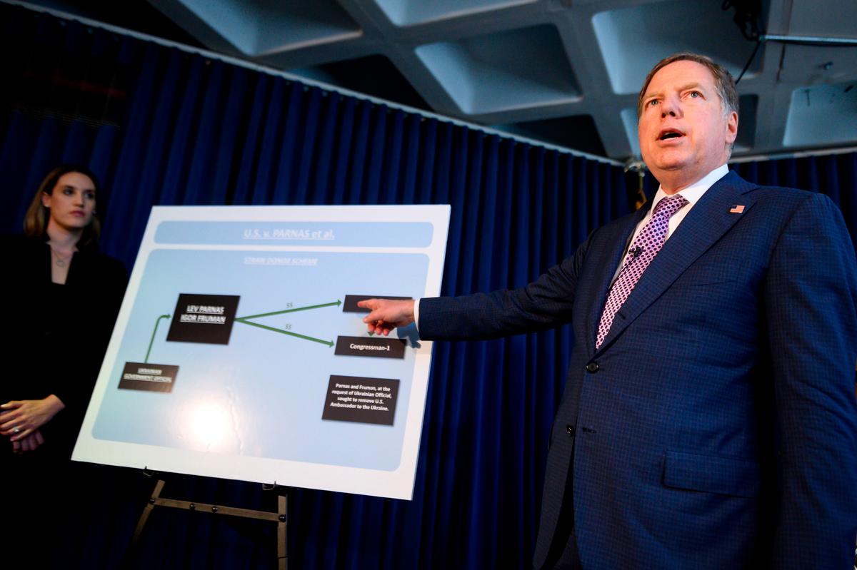 U.S. Attorney for the Southern District of New York Geoffrey Berman speaks during a press conference in New York City, N.Y., on Oct. 10, 2019. (Johannes Eisele/AFP via Getty Images)