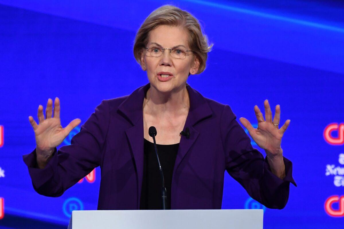 Sen. Elizabeth Warren (D-Mass.) speaks during the Democratic Presidential Debate at Otterbein University in Westerville, Ohio on Oct. 15, 2019. (Photo by Win McNamee/Getty Images)