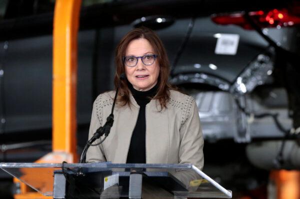 General Motors Chief Executive Officer Mary Barra announces a major investment focused on the development of GM future technologies at the GM Orion Assembly Plant in Lake Orion, Mich., on March 22, 2019. (Rebecca Cook/Reuters)