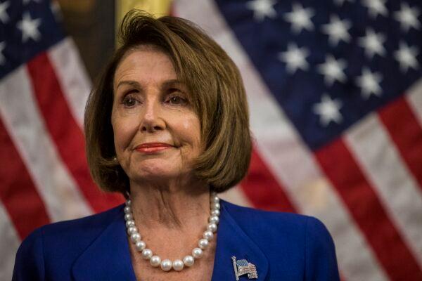 House Speaker Nancy Pelosi (D-Calif.) looks on during a press conference on Capitol Hill in Washington on Oct. 16, 2019. (Zach Gibson/Getty Images)