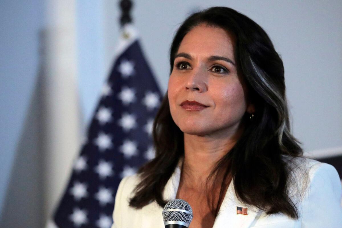 Former Democratic presidential candidate Rep. Tulsi Gabbard (D-Hawaii) listens to a question during a campaign stop in Londonderry, N.H., on Oct. 1, 2019. (Charles Krupa/AP Photo)