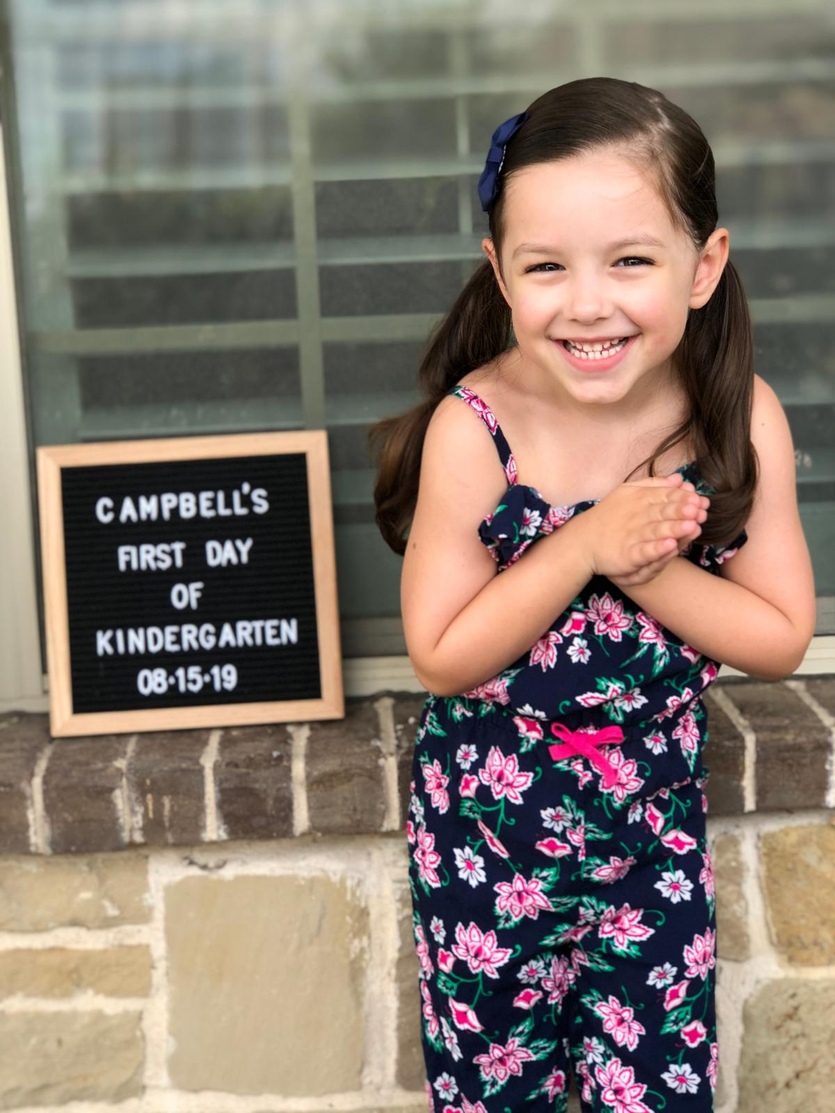 Campbell on her first day of kindergarten. (Photo courtesy of <a href="https://www.facebook.com/stephanie.moore.7146">Stephanie Hanrahan</a>)