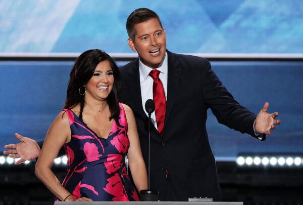 Then-U.S. Rep. Sean Duffy (R-Wis.) and his wife, Rachel Campos-Duffy, deliver a speech on the first day of the Republican National Convention at the Quicken Loans Arena in Cleveland on July 18, 2016. (Photo by Alex Wong/Getty Images)