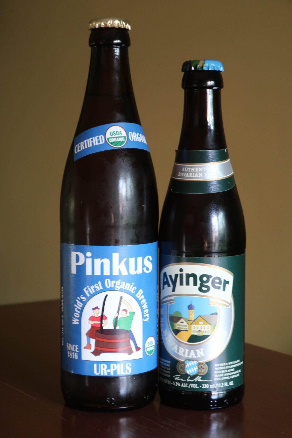Pilsners from Pinkus Müller (L) and Ayinger. (Kevin Revolinski)