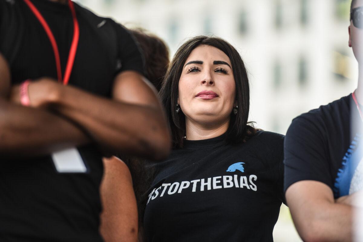 Laura Loomer waits backstage during a "Demand Free Speech" rally on Freedom Plaza on July 6, 2019, in Washington. (Stephanie Keith/Getty Images)