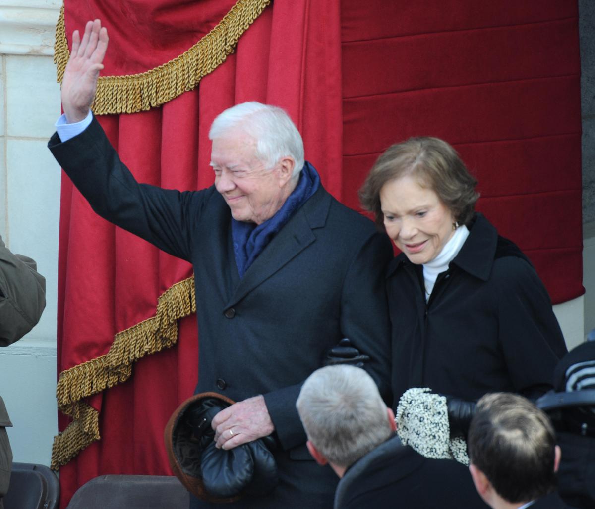 Former president Jimmy Carter and wife Rosayln arrive at the inauguration of Barack Obama as the 44th President of the United States of America on the West Front of the Capitol in Washington on Jan. 20, 2009. (Tim Sloan/AFP/Getty Images)