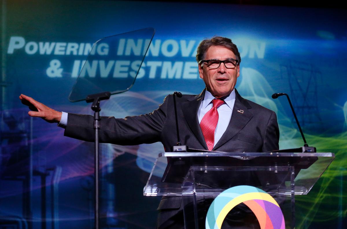 Rick Perry speaks at an energy summit hosted by Utah Gov. Gary Herbert and attended by Wyoming Gov. Mark Gordon in Salt Lake City on May 30, 2019. (Rick Bowmer/AP Photo)