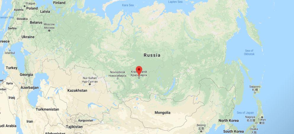 The location of Krasnoyarsk in Siberia, Russia. (Google Maps)