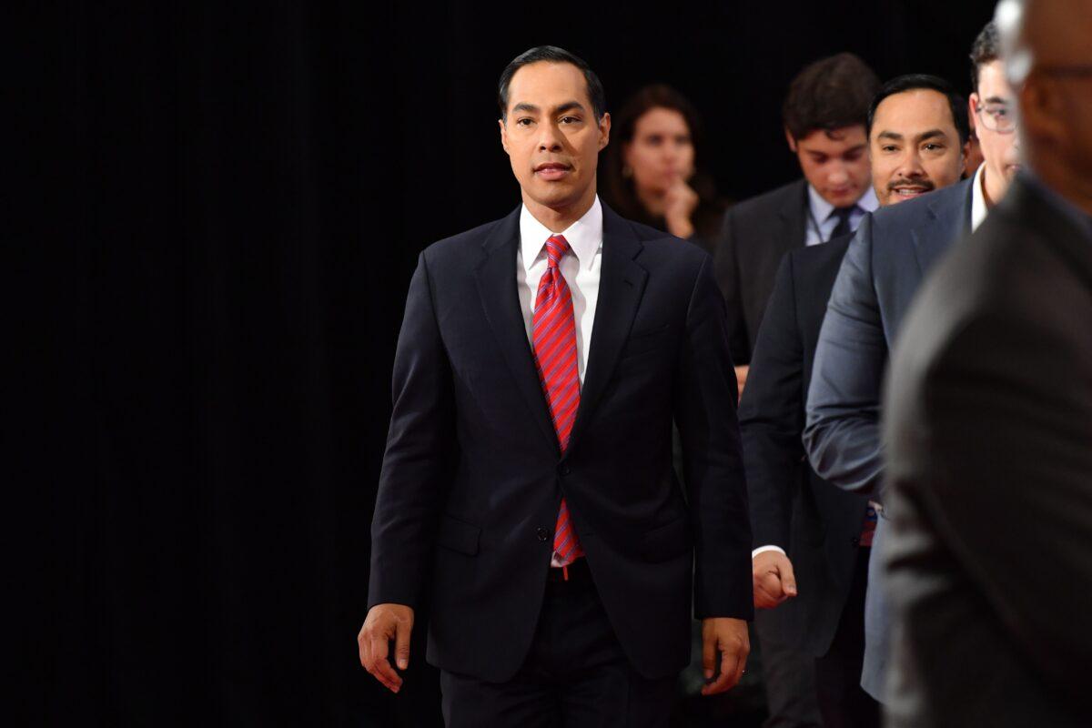 Democratic presidential hopeful and former United States Secretary of Housing and Urban Development Julian Castro at the fourth Democratic primary debate of the 2020 presidential campaign season in Westerville, Ohio, on Oct. 15, 2019. (Nicholas Kamm/AFP via Getty Images)