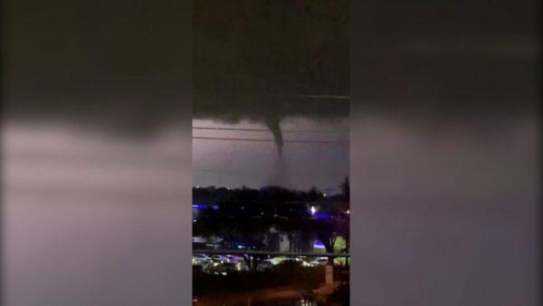 The tornado in Rockwall, Texas. The National Weather Service confirmed a tornado touched down in Dallas on the night of Oct. 20, causing structural damage and knocking out electricity to thousands. (Courtesy of @BubbaSaenz/Twitter)