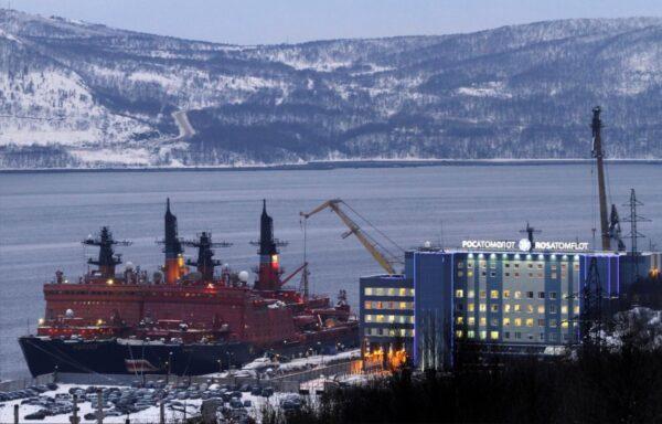 Two nuclear-powered icebreakers Russia and Yamal are seen moored at Rosatomflot, the operator of Russia's atomic icebreaker fleet, at a base at the Arctic port of Murmansk, Russia, on Dec. 11, 2011. (Andrei Poronin/Reuters)