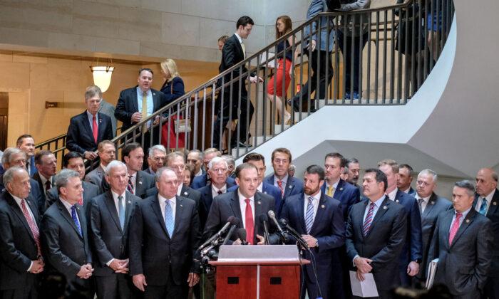 House Republicans Hold Press Conference, Attempt to Enter Closed-Door House Committee Deposition