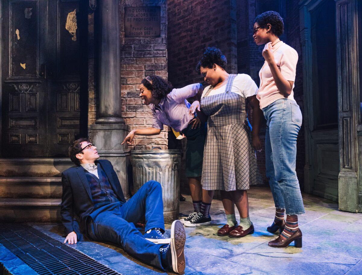 Seymour (Jonathan Groff) <span style="color: #000000;">and the Urchins in</span> “Little Shop of Horrors.” (Emilio Madrid-Kuser)