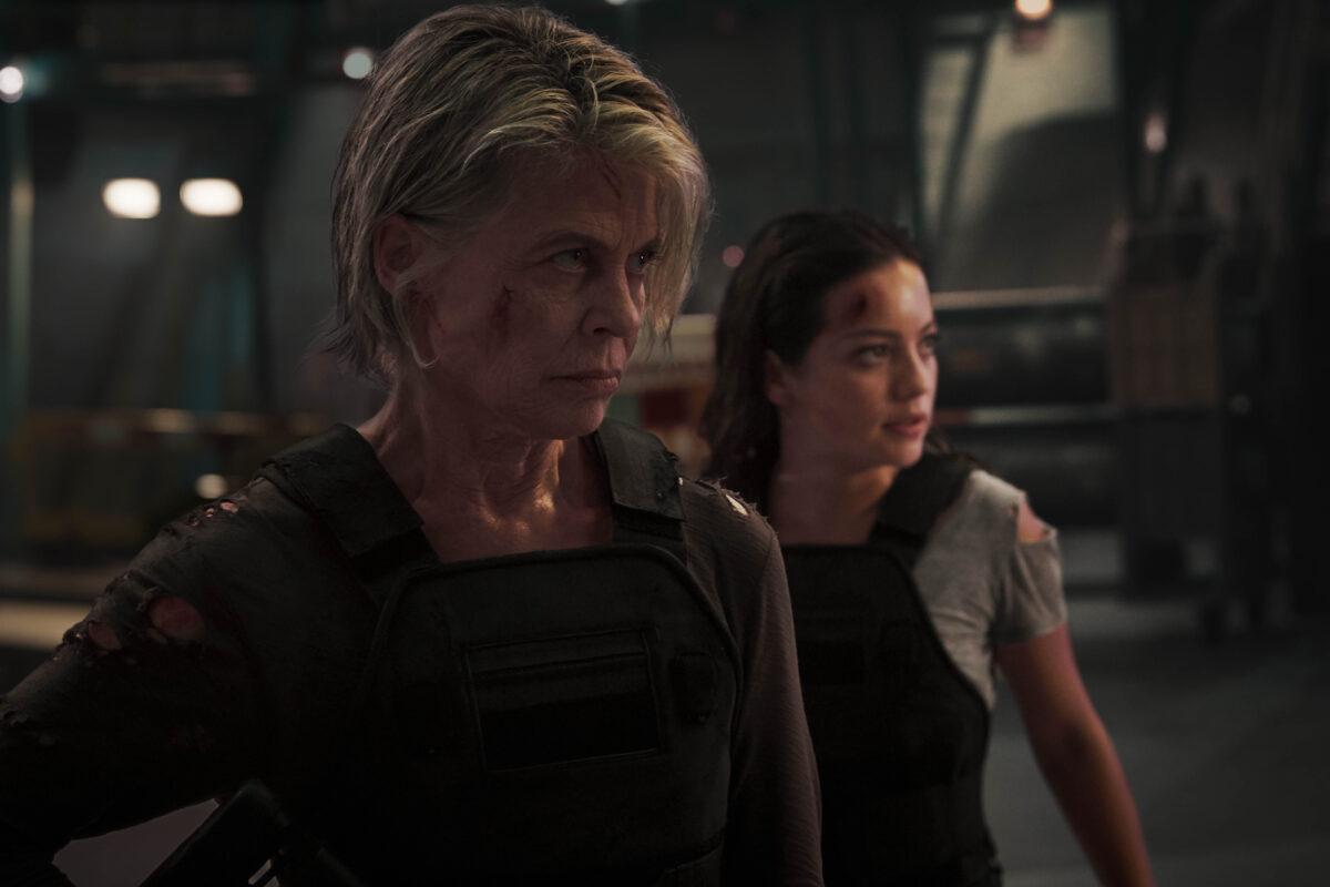 Linda Hamilton (L) and Natalia Reyes star in “Terminator: Dark Fate.” (Kerry Brown/Skydance Productions/Paramount Pictures)