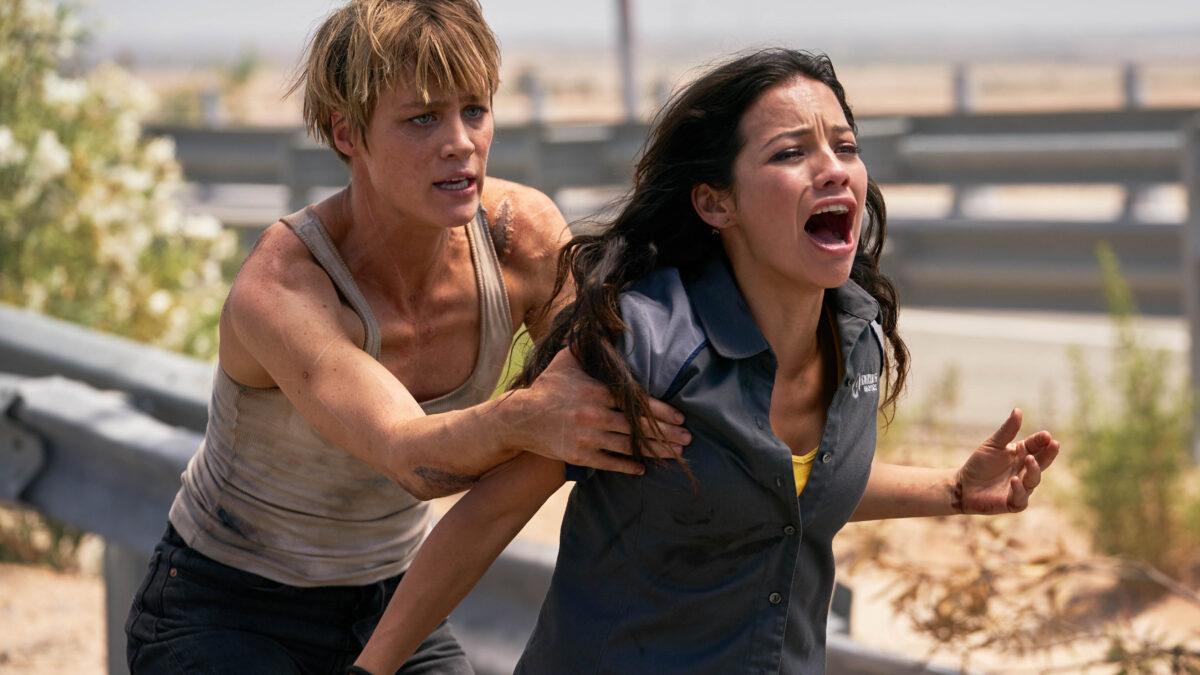 Natalia Reyes (R) and Mackenzie Davis star in “Terminator: Dark Fate.” (Kerry Brown/Skydance Productions/Paramount Pictures)