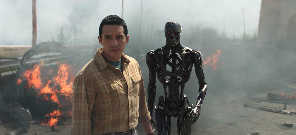 Gabriel Luna as the Rev 9, which is made up of two components (both pictured here), in “Terminator: Dark Fate.” (Kerry Brown/Skydance Productions/Paramount Pictures)
