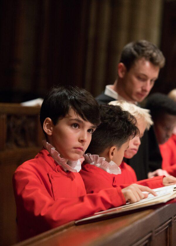 Chorister Quinn Vanasco prepares to sing. It’s at rehearsals that the boys learn how the music relates to a religious text so that when they sing they can truly convey its meaning. (Ira Lippke)