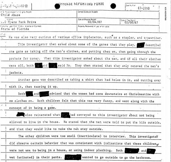 A portion of the file about the interviews with the children found in Tallahassee, Florida. (FBI)